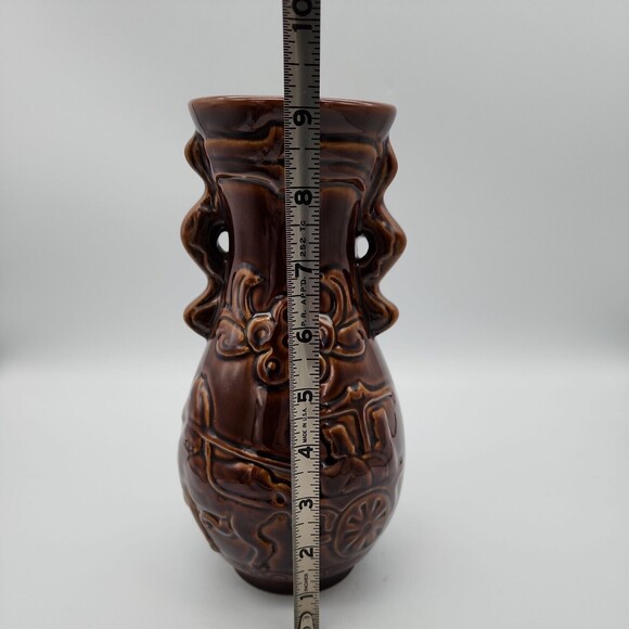 Mysterious Mold Cast Stoneware Brown Glaze Pottery Wine Decanter Monks with Flag - Picture 7 of 12